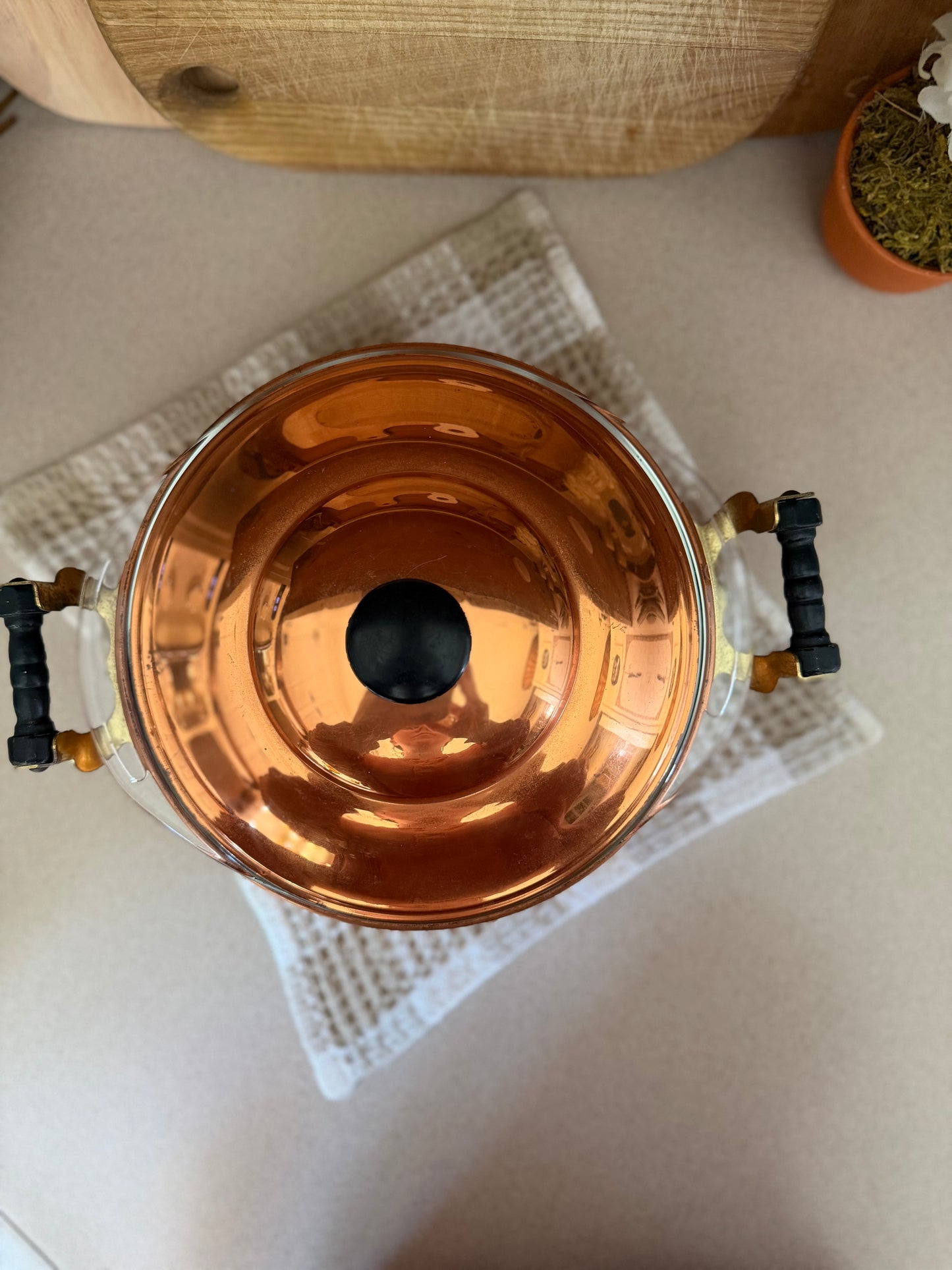 Pyrex Serving Dish with Copper Carrier and Lid