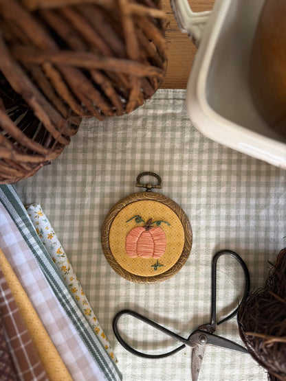 Pumpkin on Yellow Fabric Mini Embroidery Magnet