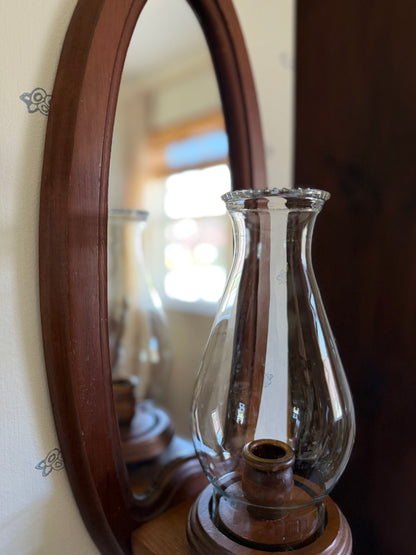 Large Mirrored Wooden Sconce with Hurricane Globe