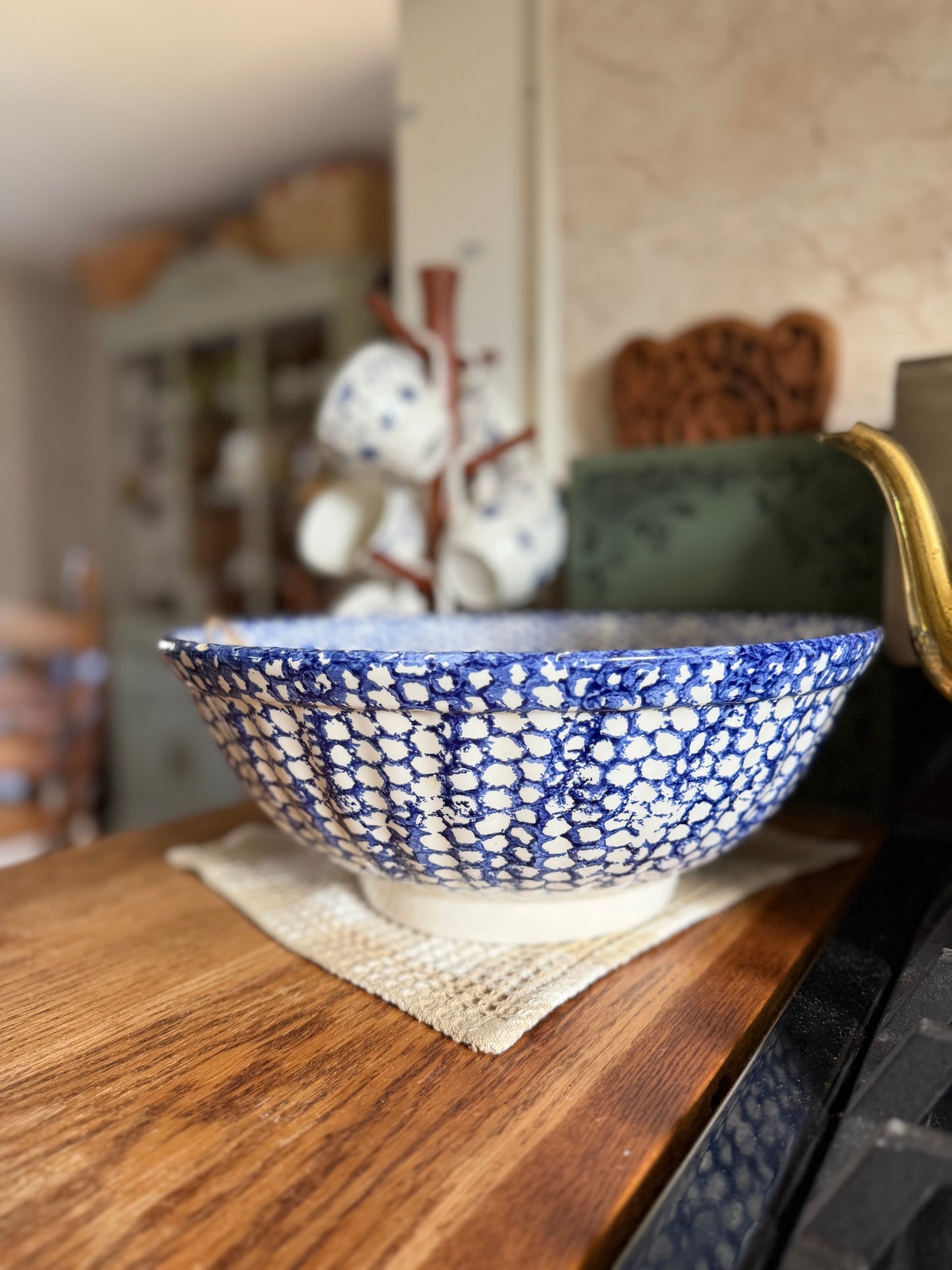 Ceramic Bowl with Blue Sponge Design made in Italy