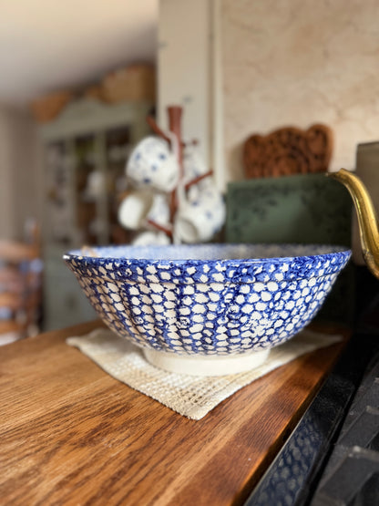 Ceramic Bowl with Blue Sponge Design made in Italy