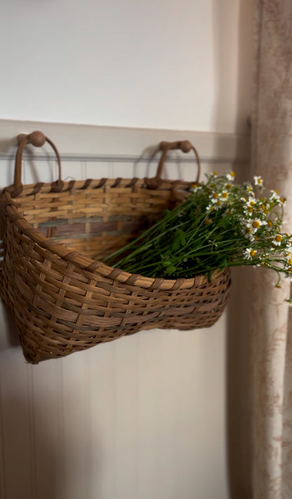 Double Handled Light Wicker Two-Toned Hanging Basket