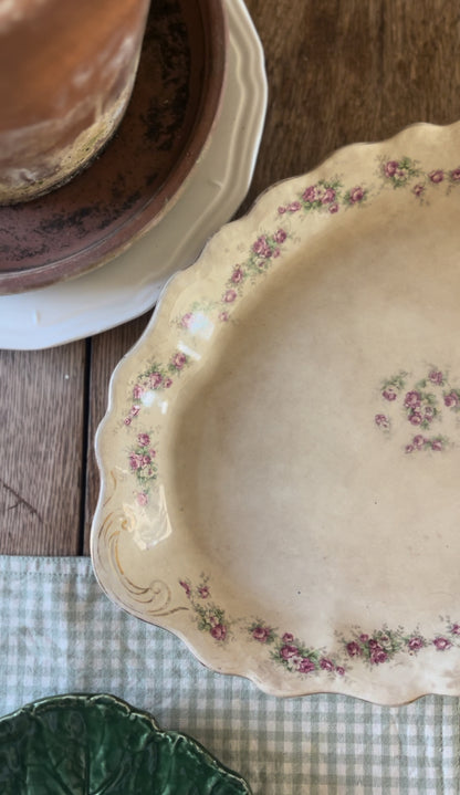 Antique Buffalo Pottery Pink Floral Platter