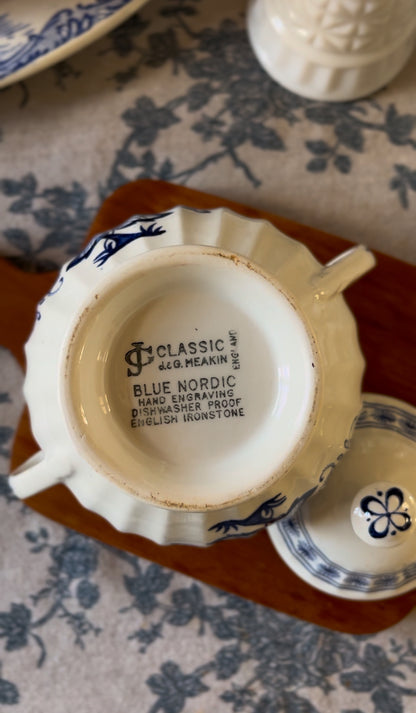 Blue Nordic English Ironstone Sugar Dish