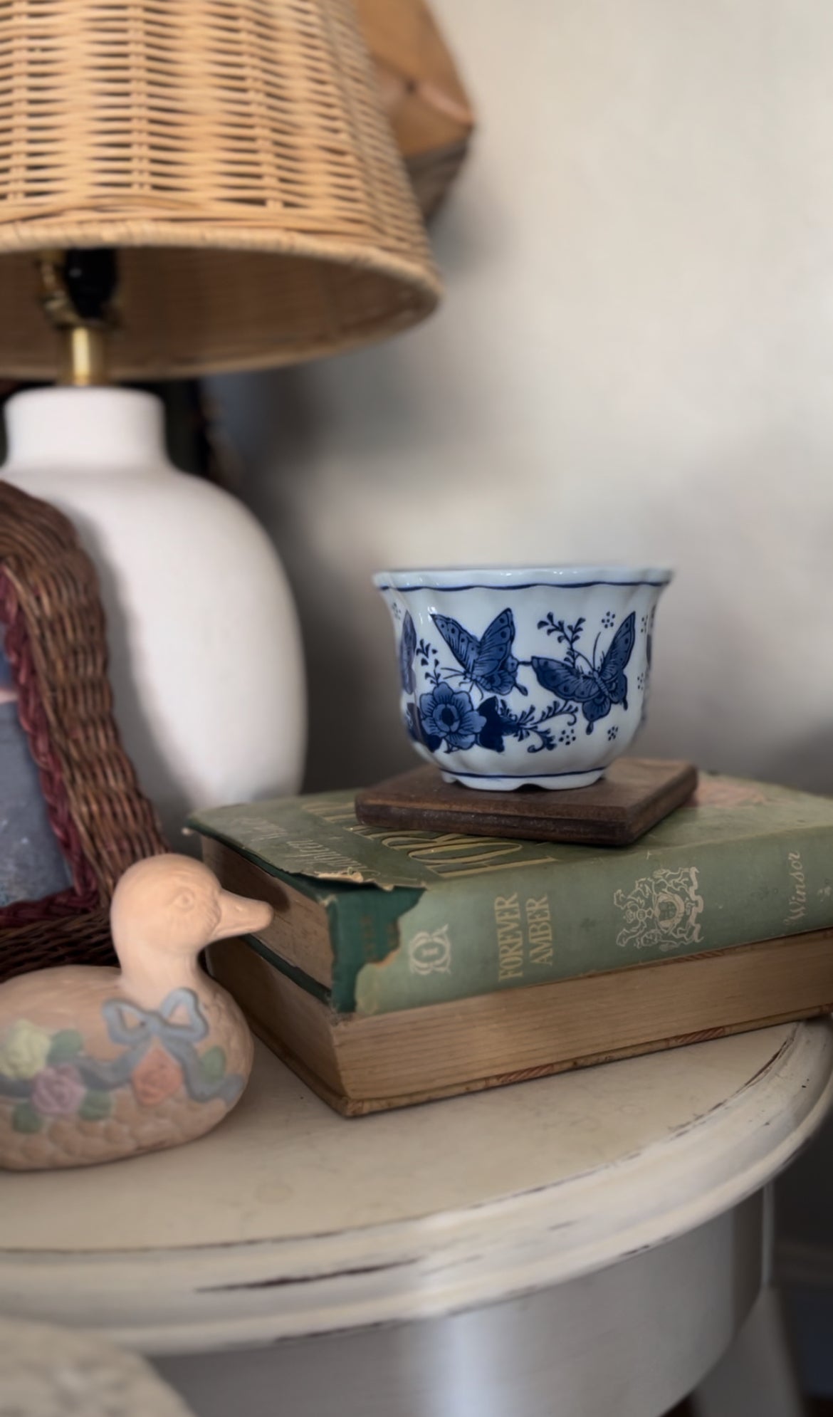 Small Chinoiserie Planter with Blue Butterfly Pattern