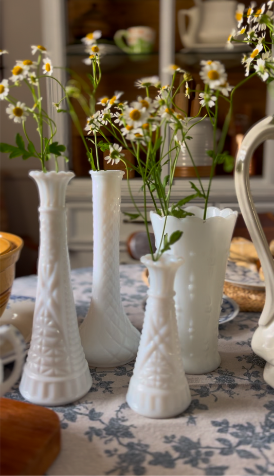 Anchor Hocking Milk Glass Bud Vases (choose from assorted sizes and styles)