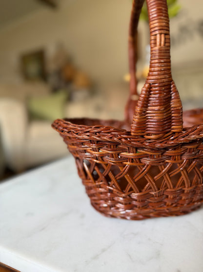 Medium Dark Brown Wicker Basket with Handle (flowers not included)