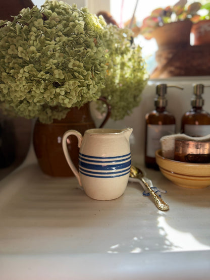 Blue Striped Pottery Pitcher