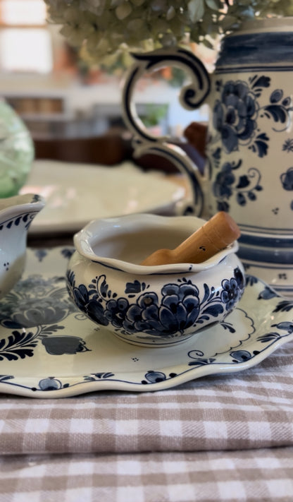 Delft Holland Teapot, Sugar Dish, Creamer, and Tray Set