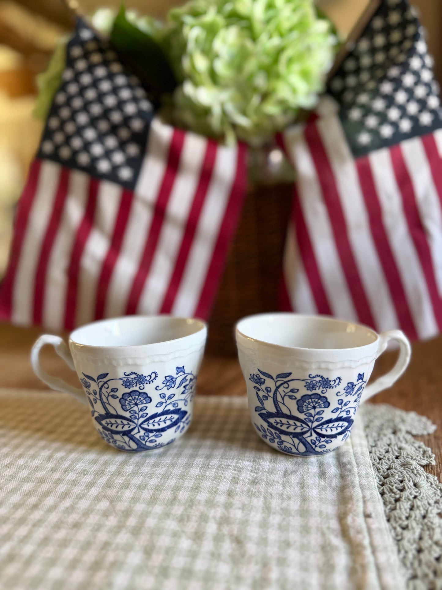 Set of 2 Blue Onion Enoch Wedgwood Teacups made in England