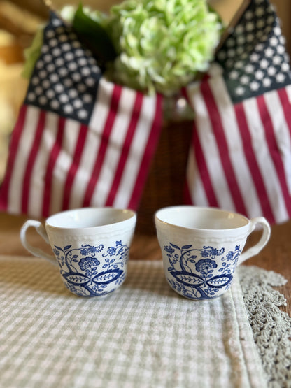 Set of 2 Blue Onion Enoch Wedgwood Teacups made in England