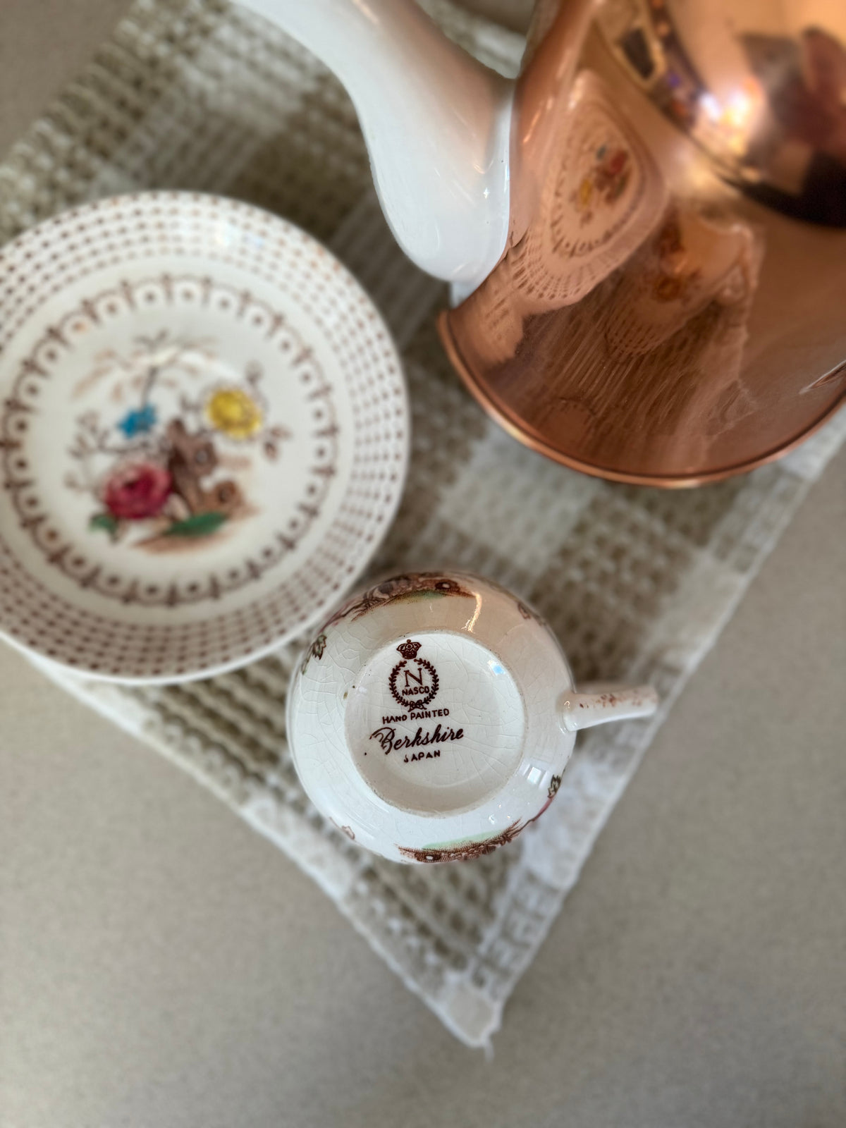 Brown Floral Teacup and Saucer set made in Japan