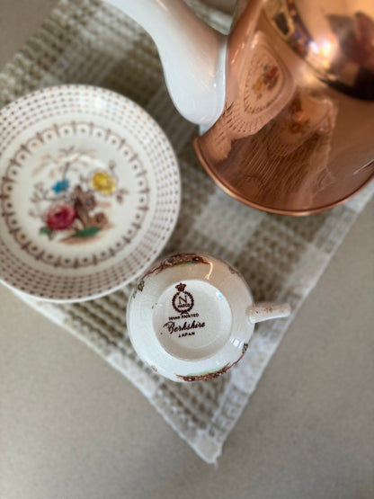 Brown Floral Teacup and Saucer set made in Japan
