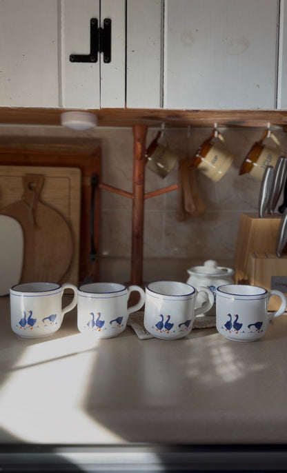 Vintage Rosenthal Netter Blue Geese Ceramic Mugs (set of 4)