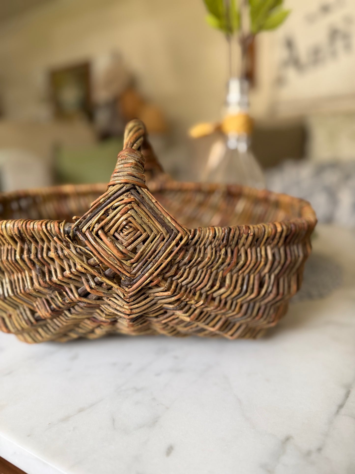 Hand-Woven Willow Buttocks Gathering Basket (flowers not included)