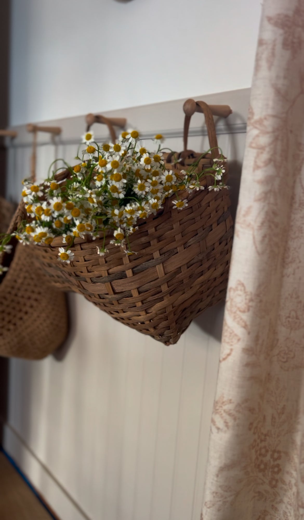 Double Handled Light Wicker Two-Toned Hanging Basket