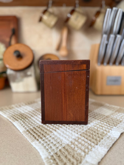 Wooden Recipe Card Box with Pineapple Carving