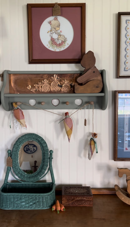 Refinished Solid Wood Shelf with Copper Backing and Pegs