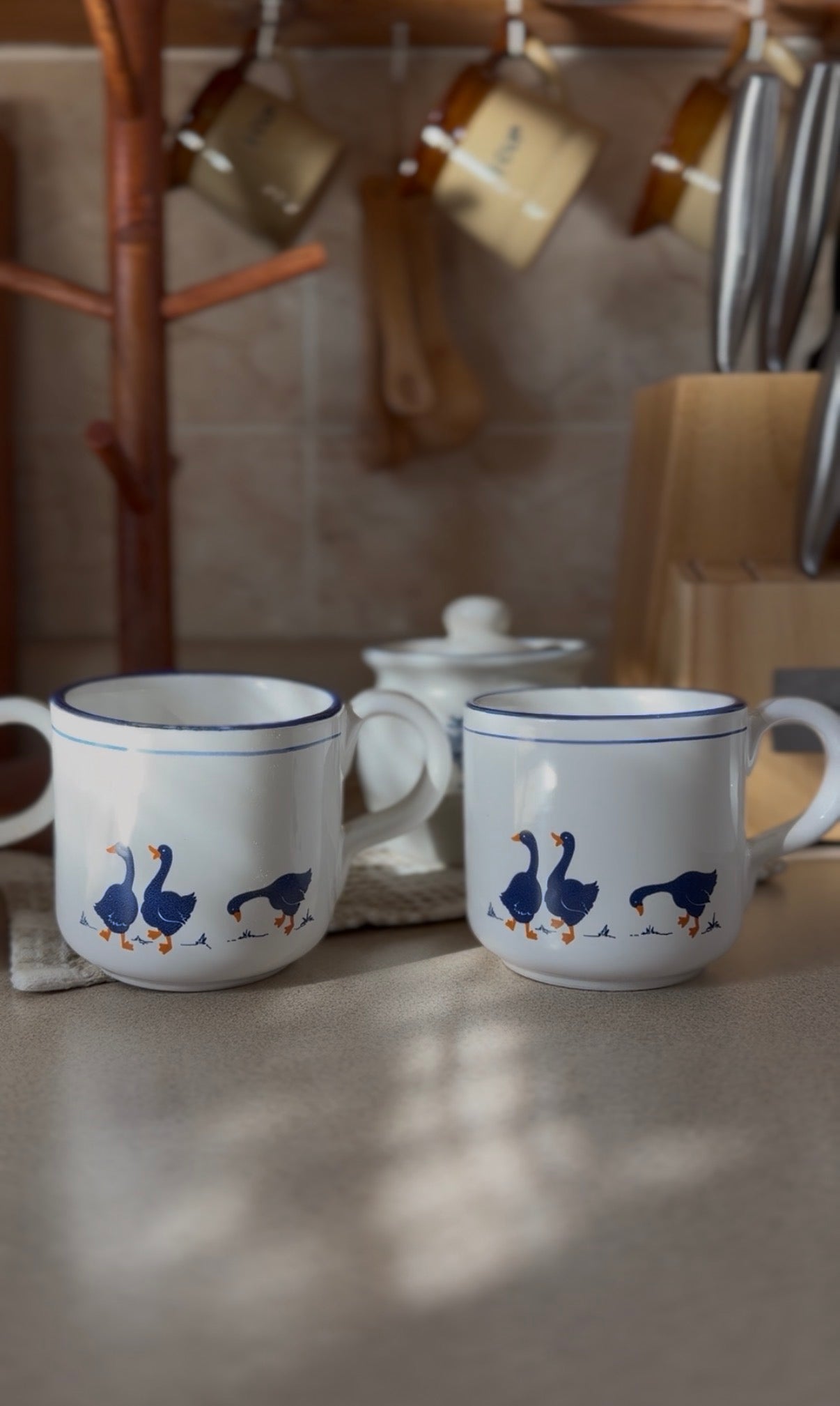 Vintage Rosenthal Netter Blue Geese Ceramic Mugs (set of 4)
