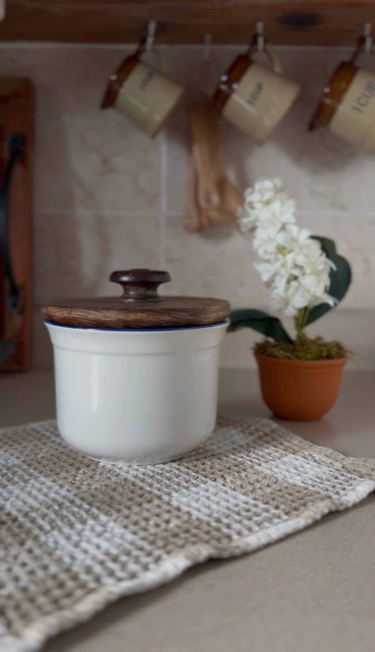 Set of 3 Vintage Rosenthal Netter Blue Geese Ceramic Canisters with Hand-Made Wooden Lids