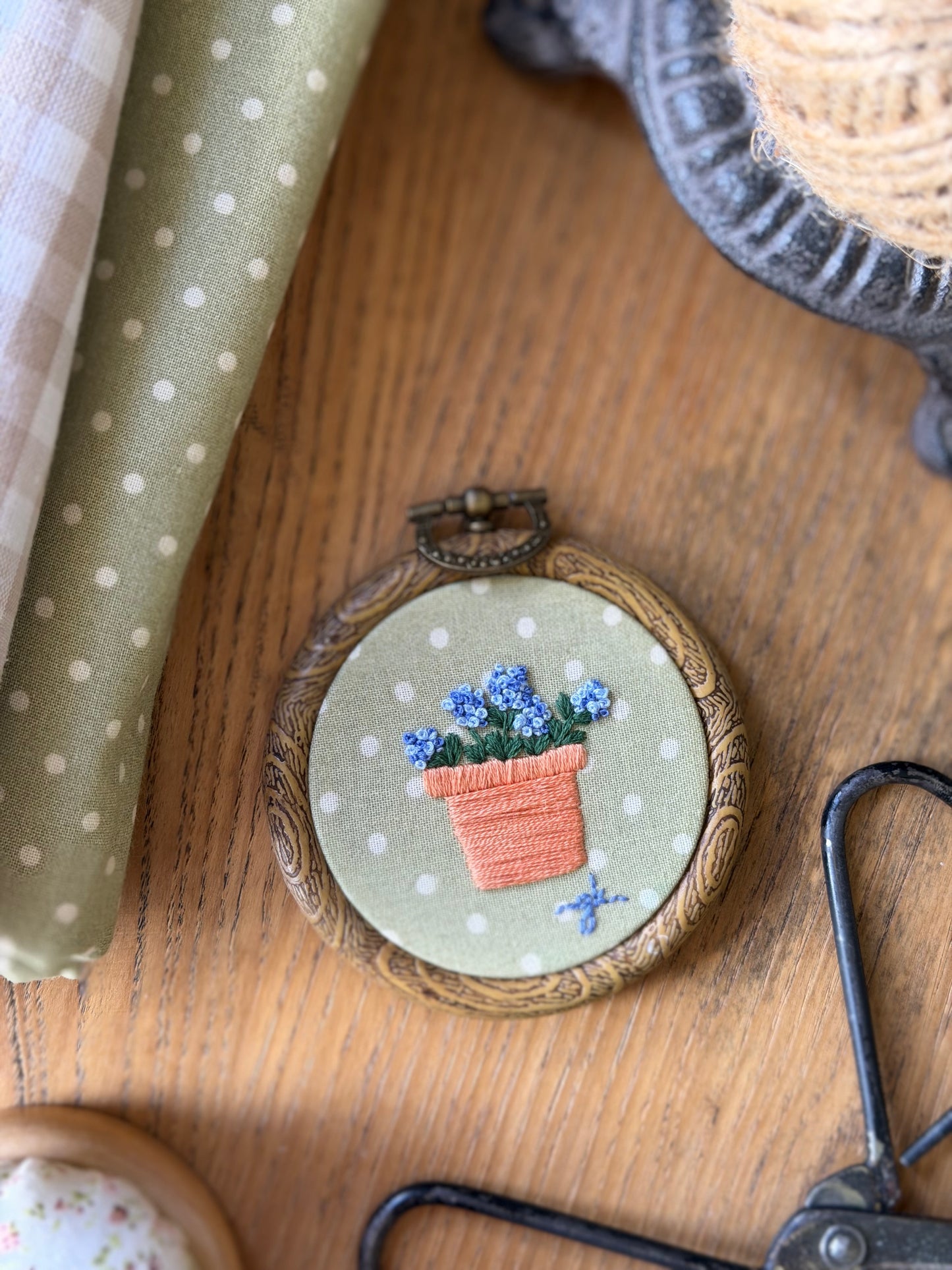 Mini Terra-Cotta Blue Flower Embroidery Magnet