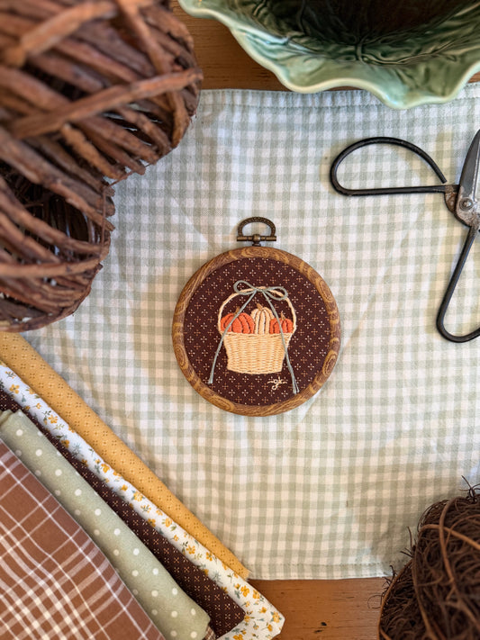 Basket of Pumpkins on Brown Fabric Embroidery Magnet