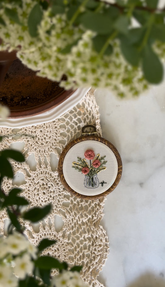 Small Bouquet of Flowers in Vase Embroidery Magnet
