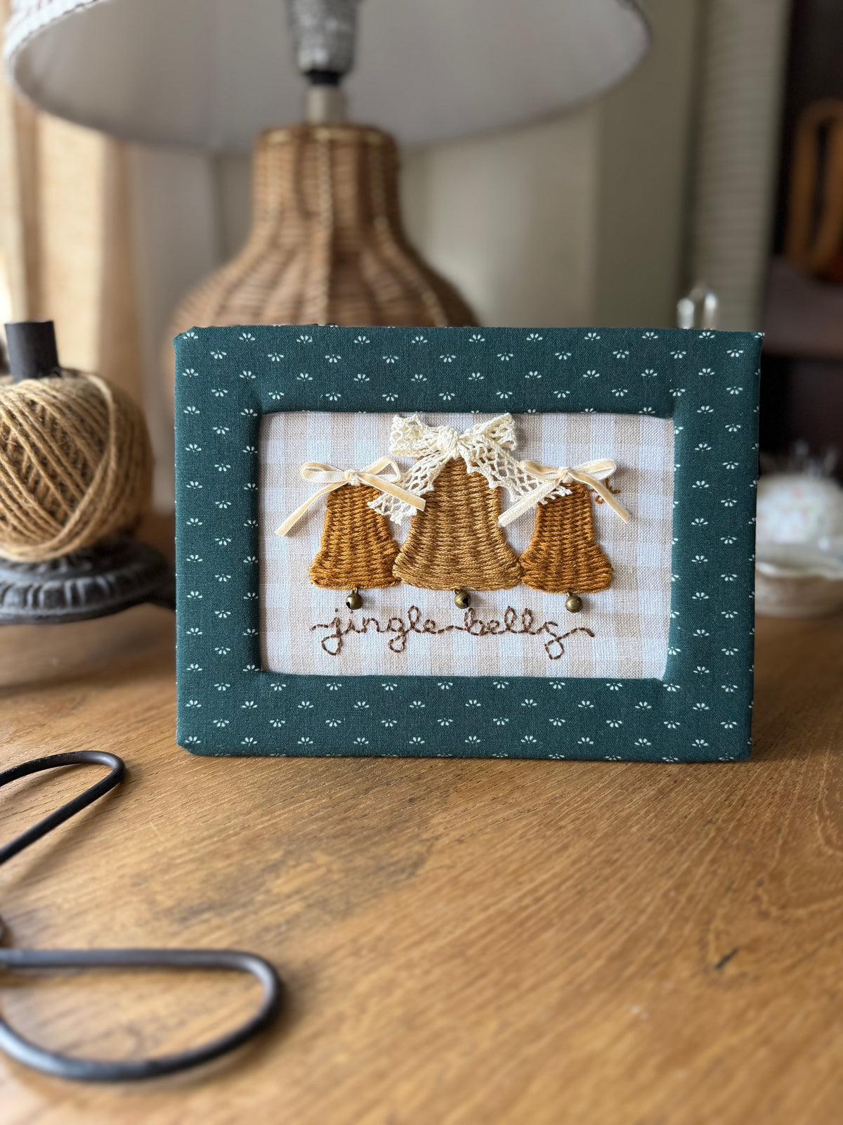 "Jingle Bells" Embroidered Fabric Frame