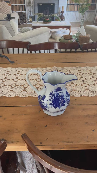 Blue and White Floral Ironstone Pitcher