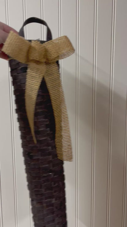 Skinny Wicker Hanging Basket with Burlap Bow (1 left)