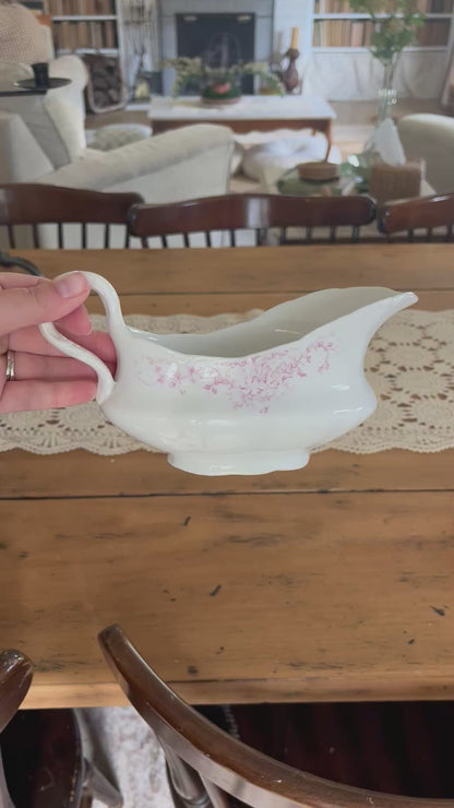 Semi-porcelain Pink Floral Gravy Boat