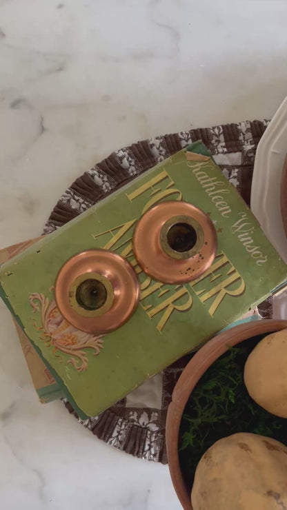 Set of 2 Brass and Copper Candle Holders